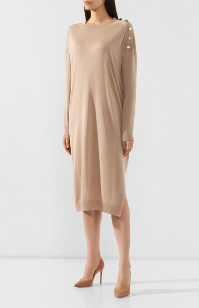 Платье из смеси шерсти и шелка STELLA MCCARTNEY бежевого цвета по цене 121000 руб., арт. 269330/S2087, фото 3 Платье из смеси шерсти и шелка STELLA MCCARTNEY, арт. 269330/S2087, фото 3