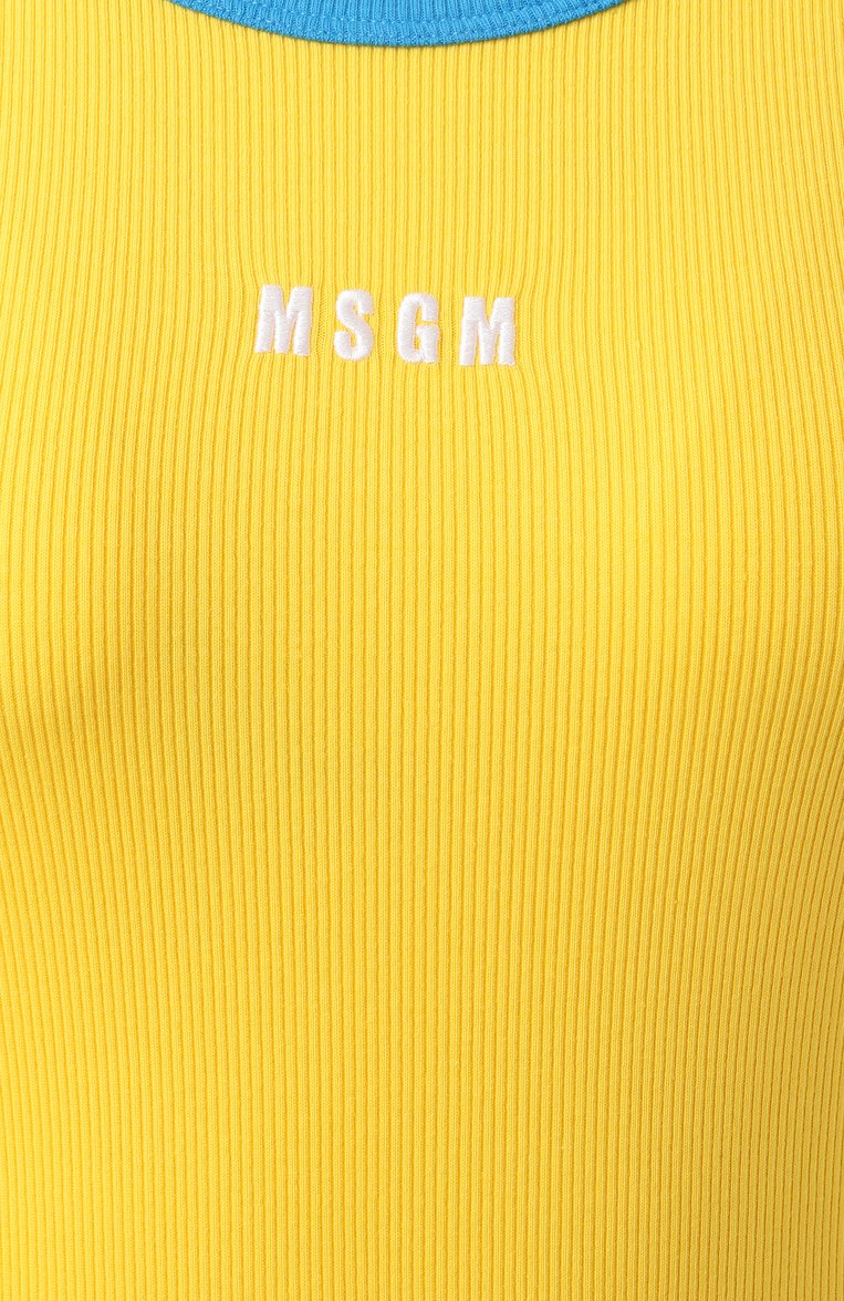Женская хлопковая майка MSGM желтого цвета, арт. 3841MDT76/257120 | Фото 6 (Длина (для топов): Стандартные; Материал внешний: Хлопок; Стили: Кэжуэл; Автоматизация состава: Проставлено; Автоматизация ТО: Проставлено; Рукава: Без рукавов)