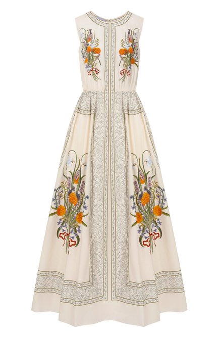 Женское хлопковое платье GIAMBATTISTA VALLI кремового цвета, арт. 25SSPVCA5028-57PRI | Фото 1 (Драгоценные камни: Проставлено; Длина Ж (юбки, платья, шорты): Макси; Материал внешний: Хлопок; Материал сплава: Проставлено)