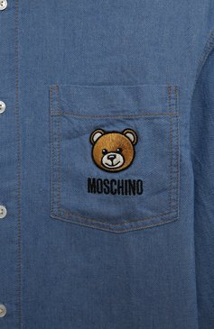 Детская джинсовая рубашка MOSCHINO голубого цвета, арт. HUC015/L0E22/10-14 | Фото 3 (Рукава: Длинные; Кросс-КТ: Деним; Материал сплава: Проставлено; Материал внешний: Хлопок, Лиоцелл, Растительно�е волокно; Драгоценные камни: Проставлено; Ростовка одежда: 12 лет | 152 см, 10 - 11 лет | 140 - 146см, 16 лет | 164 см)