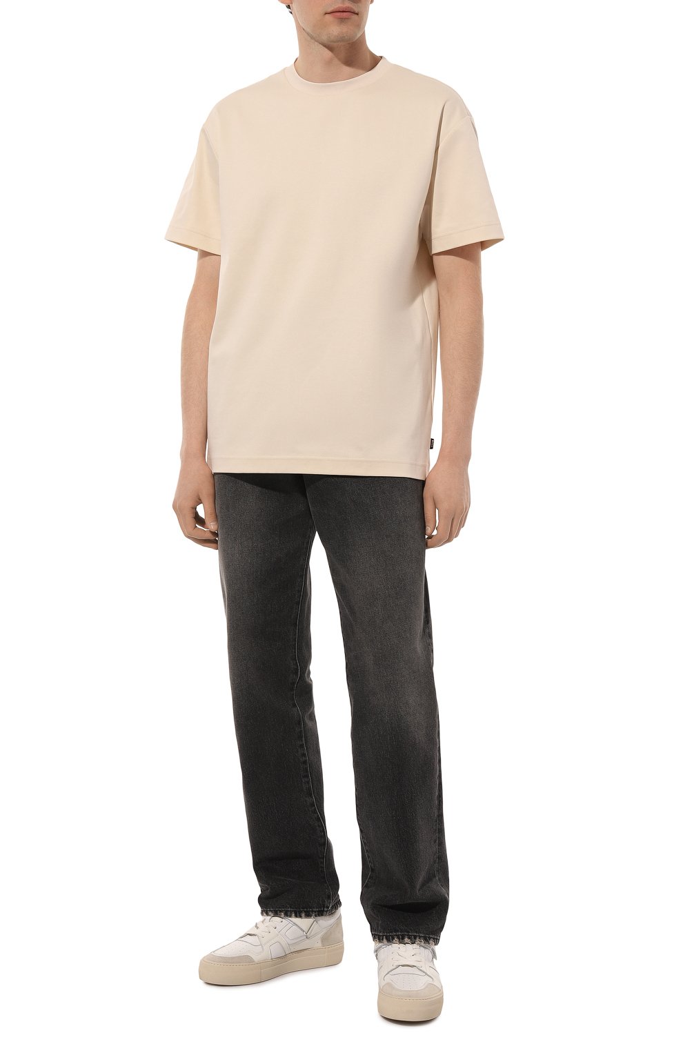 Хлопковая футболка BOSS бежевого цвета по цене 9860 руб., арт. 50489298, фото 2 Хлопковая футболка BOSS, арт. 50489298, фото 2