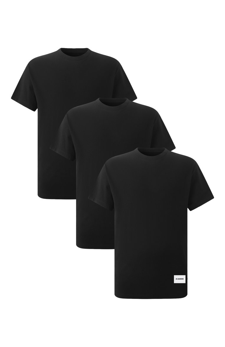 Мужская комплект из трех ф�утболок JIL SANDER черного цвета, арт. J47GC0001-J45048 | Фото 1 (Материал внешний: Хлопок; Принт: Без принта; Стили: Кэжуэл; Рукава: Короткие; Мужское Кросс-КТ: Футболка-одежда; Кросс-КТ: Джерси; Автоматизация состава: Проставлено; Детали: Декор; Автоматизация ТО: Проставлено)