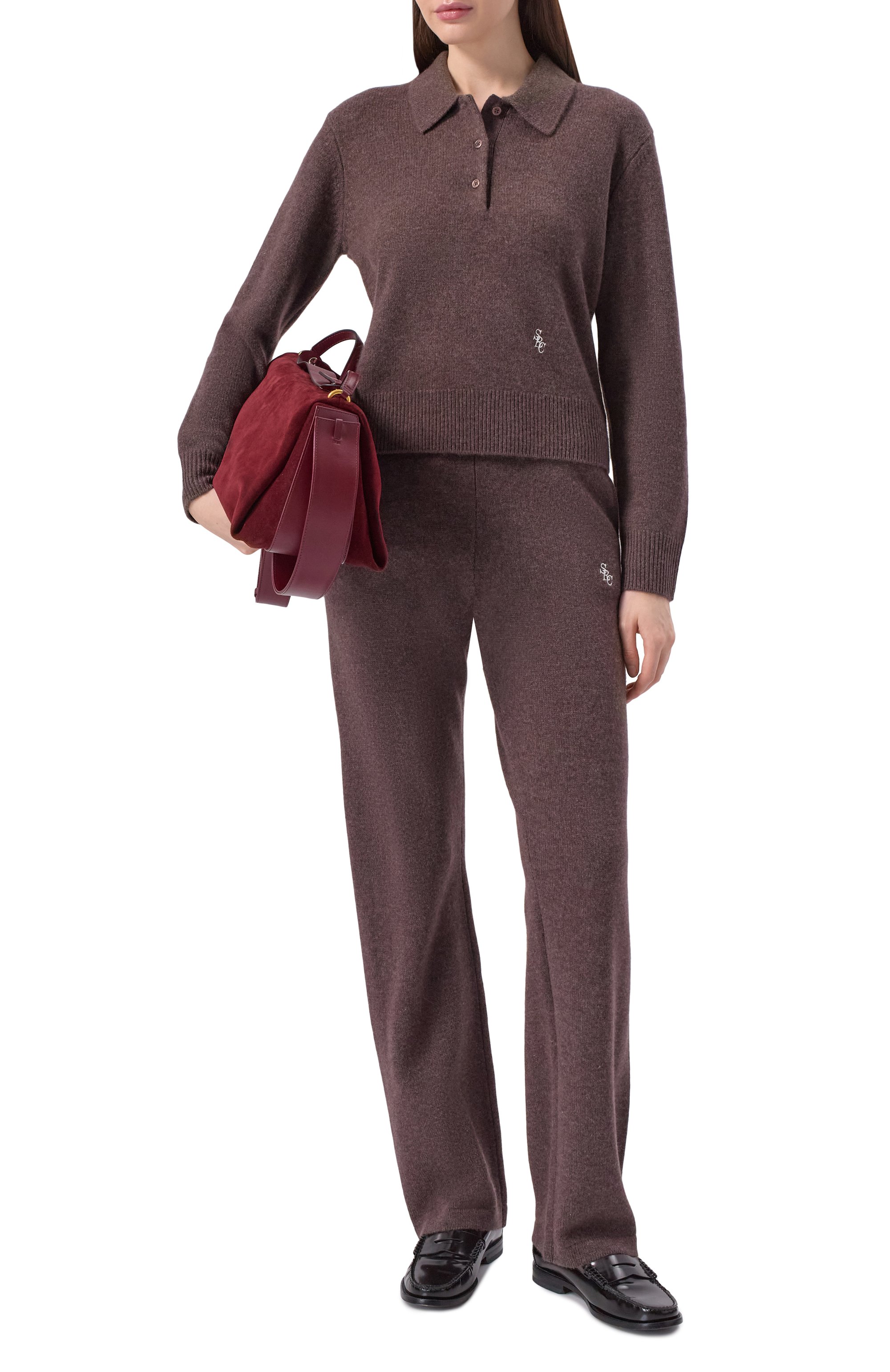 Брюки из кашемира и шерсти SPORTY AND RICH коричневого цвета по цене 46500 руб., арт. PA02766302BR27, фото 2 Брюки из кашемира и шерсти SPORTY AND RICH, арт. PA02766302BR27, фото 2