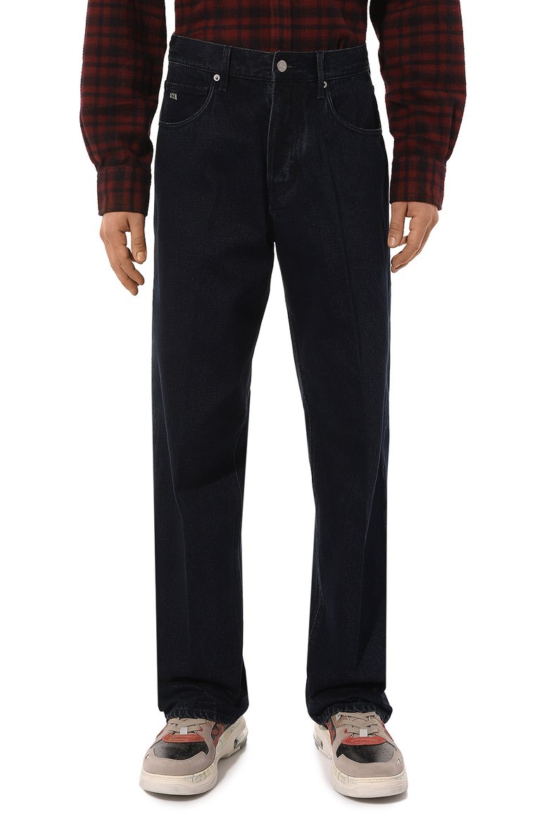 Мужские джинсы EMPORIO ARMANI темно-синего цвета, арт. 6R1J74/1DMBZ | Фото 3 (Длина (брюки, джинсы): Стандартные; Материал сплава: Пр�оставлено; Драгоценные камни: Проставлено; Материал внешний: Хлопок, Деним; Кросс-КТ: Деним; Силуэт М (брюки): Широкие; Стили: Повседневный)