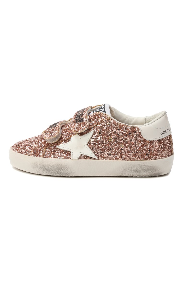 Детские комбинированные кеды old school GOLDEN GOOSE DELUXE BRAND золотого цвета, арт. GYF00111.F007034 | Фото 2 (Материал внешний: Текстиль; Нос: Не проставлено; Кросс-КТ: велькро; Девочки Кросс-КТ: Обувь-низкие; Автоматизация состава: Проставлено)