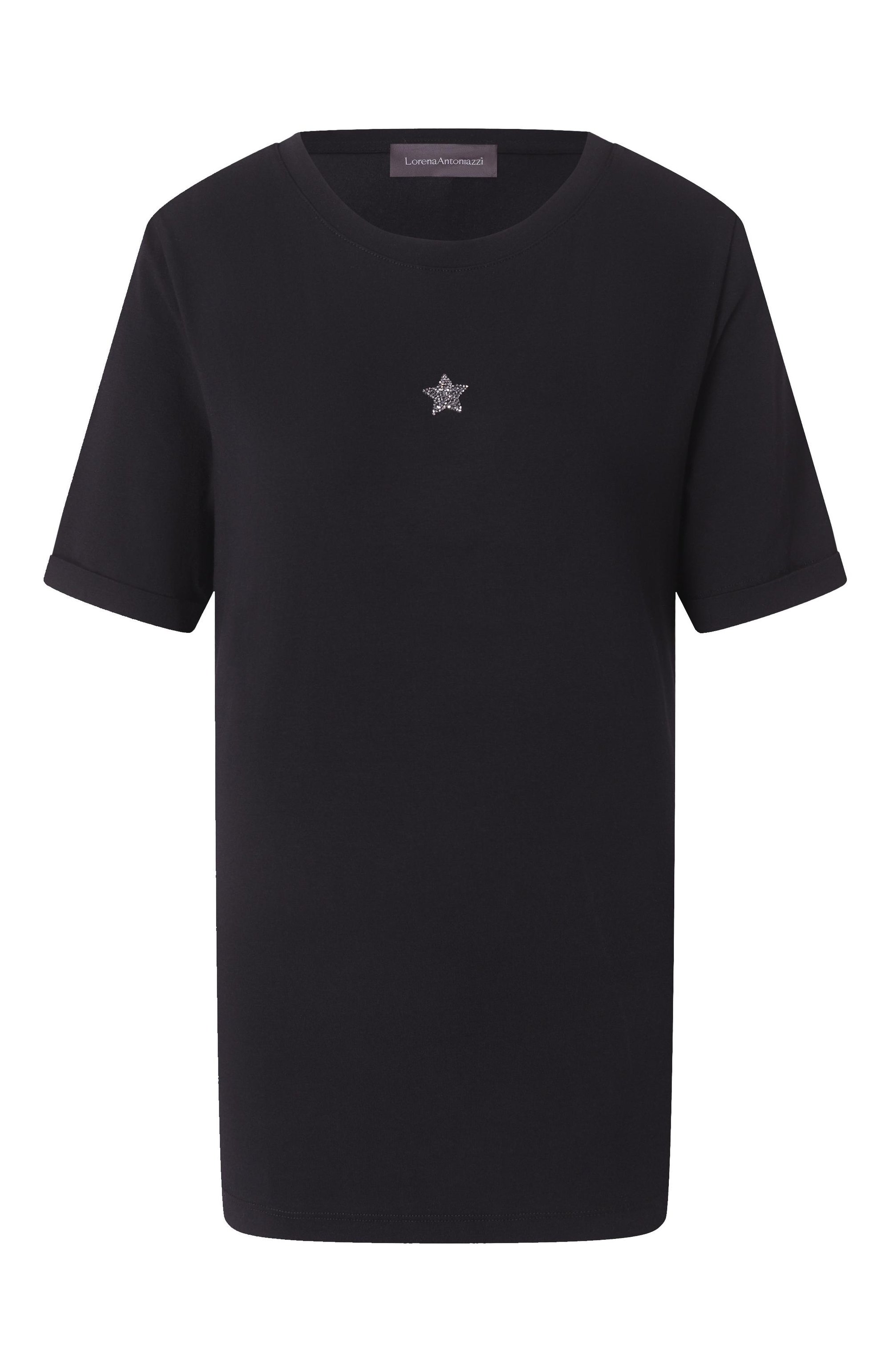 Хлопковая футболка LORENA ANTONIAZZI черного цвета по цене 22400 руб., арт. TS24/9999, фото 1 Хлопковая футболка LORENA ANTONIAZZI, арт. TS24/9999, фото 1