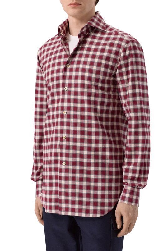 Хлопковая рубашка Kiton UCCH0943905 Бордовый  UCCH0943905 Фото 3
