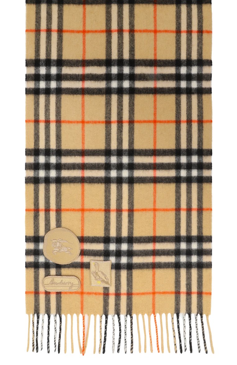 Женский кашемировый шарф BURBERRY бежевого цвета, арт. 8102900 | Фото 4 (Нос: Не проставлено; Материал: Кашемир, Шерсть, Текстиль; Автоматизация состава: Проставлено)