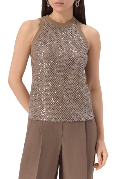 Хлопковая майка с отделкой пайетками BRUNELLO CUCINELLI, арт. M0T18HH500, фото 3