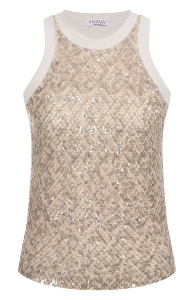 Женская хлопковая майка с отделкой пайетками BRUNELLO CUCINELLI, арт. M0T18HH500