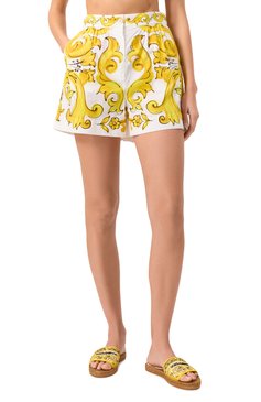 Женские хлопковые шорты DOLCE & GABBANA желтого цвета, арт. FTAL1T/HH5EA | Фото 3 (Драгоценные камни: Проставлено; Длина Ж (юбки, платья, шорты): Мини; Материал внешний: Хлопок; Материал сплава: Проставлено; Стили: Кэжуэл)