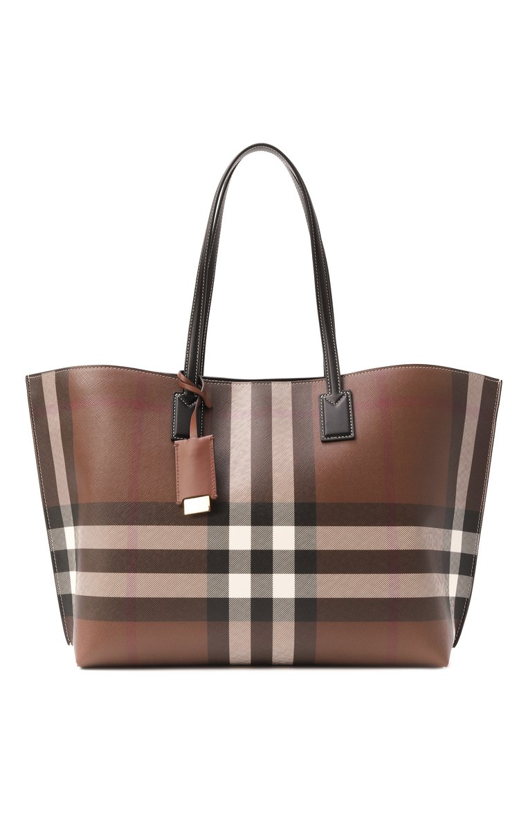 Женская сумка-тоут BURBERRY темно-коричневого цвета, арт. 8069659 | Фото 8 (Размер: medium; Материал: Текстиль, Экокожа; Автоматизация ТО: Проставлено; Автоматизация состава: Проставлено)