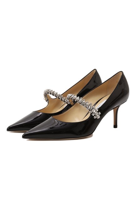 Женские кожаные туфли bing pump 65 JIMMY CHOO черного цвета, арт. BING PUMP 65/PAT | Фото 1 (Драгоценные камни: Проставлено; Каблук высота: Средний; Материал внутренний: Натуральная кожа; Подошва: Плоская; Материал сплава: Проставлено; Материал внешний: Натуральная кожа)