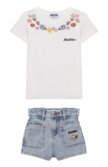 Детский комплект из футболки и шорт MOSCHINO голубого цвета по цене 0 руб., арт. HDG01B/L0E08/4-8 | Фото 1