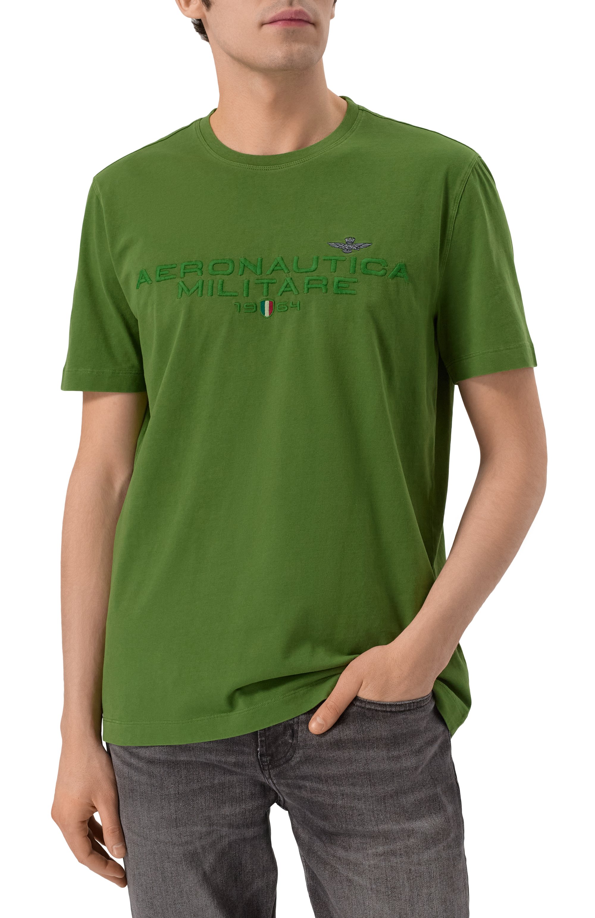 Хлопковая футболка AERONAUTICA MILITARE зеленого цвета по цене 8605 руб., арт. TS2378J633, фото 3 Хлопковая футболка AERONAUTICA MILITARE, арт. TS2378J633, фото 3