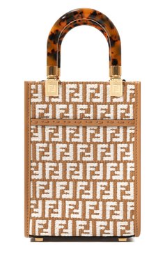 Женская сумка sunshine mini FENDI коричневого цвета, арт. 8BS051 AQ0X | Фото 6 (Материал: Текстиль; Материал сплава: Проставлено; Размер: mini; Ремень/цепочка: На ремешке; Драгоценные камни: Проставлено)
