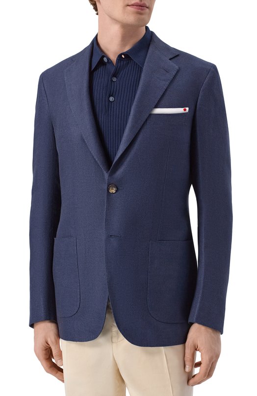 Пиджак изо льна и шелка Kiton UG81K0631G Синий  UG81K0631G Фото 4