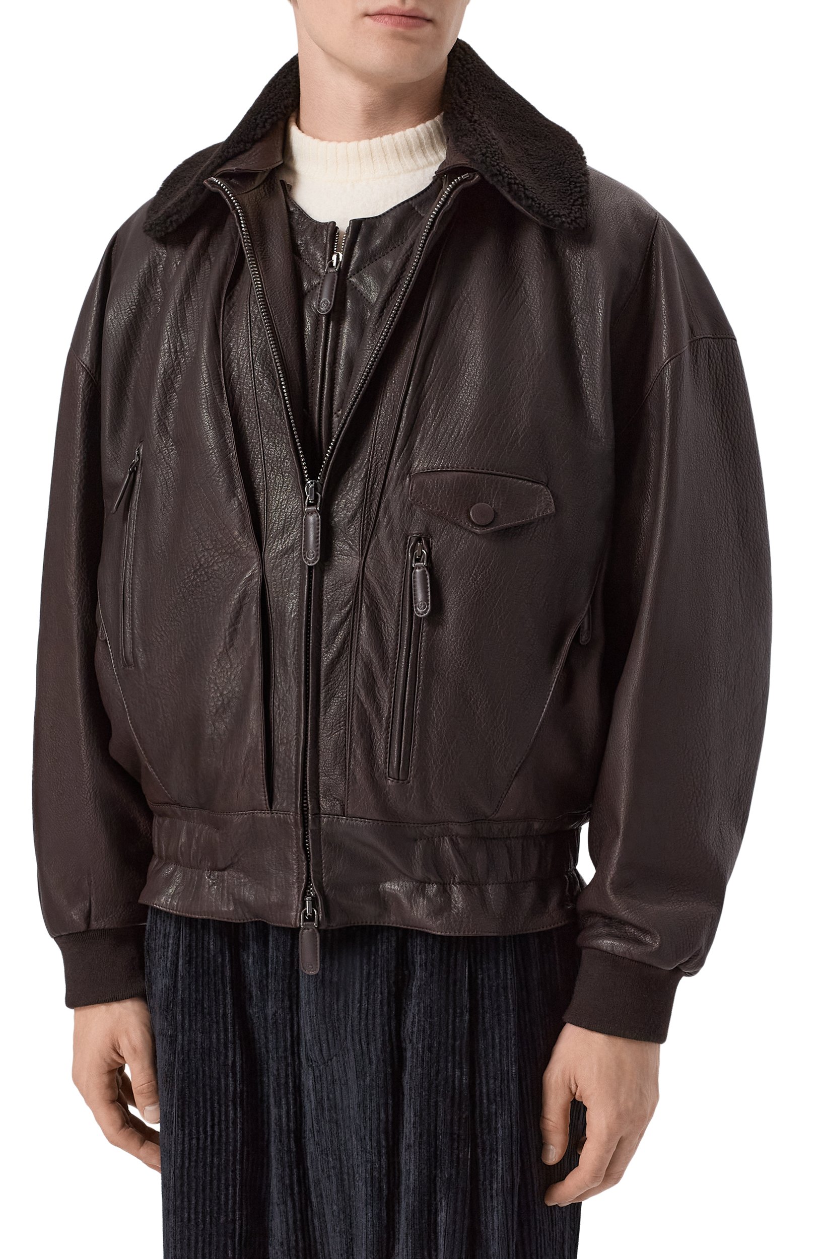Кожаный бомбер с воротником из овчины GIORGIO ARMANI, арт. GM004415/AF30055, фото 6