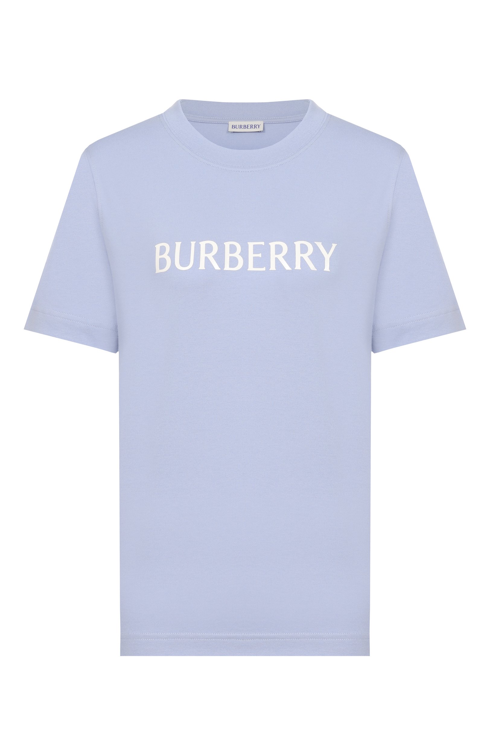 Хлопковая футболка BURBERRY голубого цвета по цене 49950 руб., арт. 8127260, фото 1 Хлопковая футболка BURBERRY, арт. 8127260, фото 1
