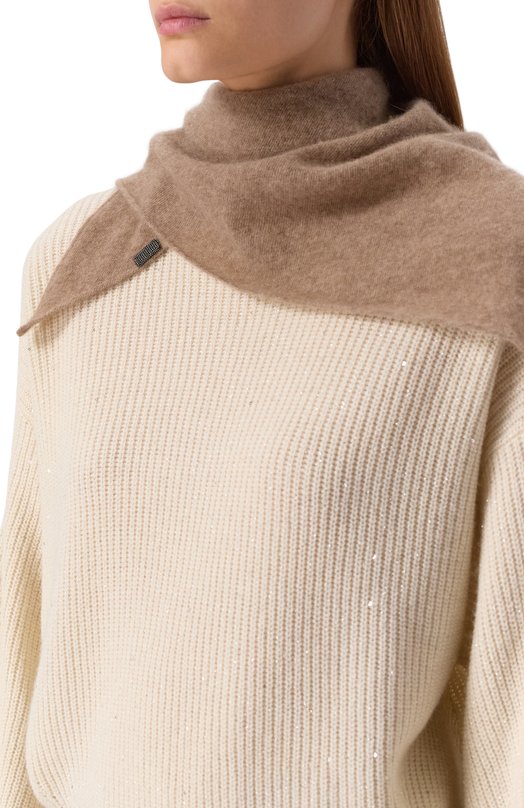 Кашемировый шарф Brunello Cucinelli MF0UFSW05 Бежевый  MF0UFSW05 Фото 2