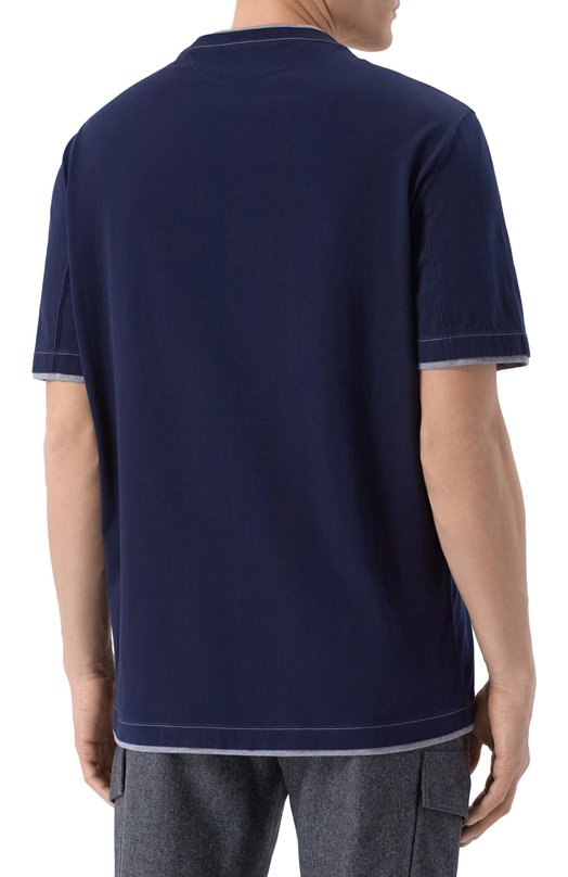 Хлопковая футболка Brunello Cucinelli M0B137451G Синий  M0B137451G Фото 4