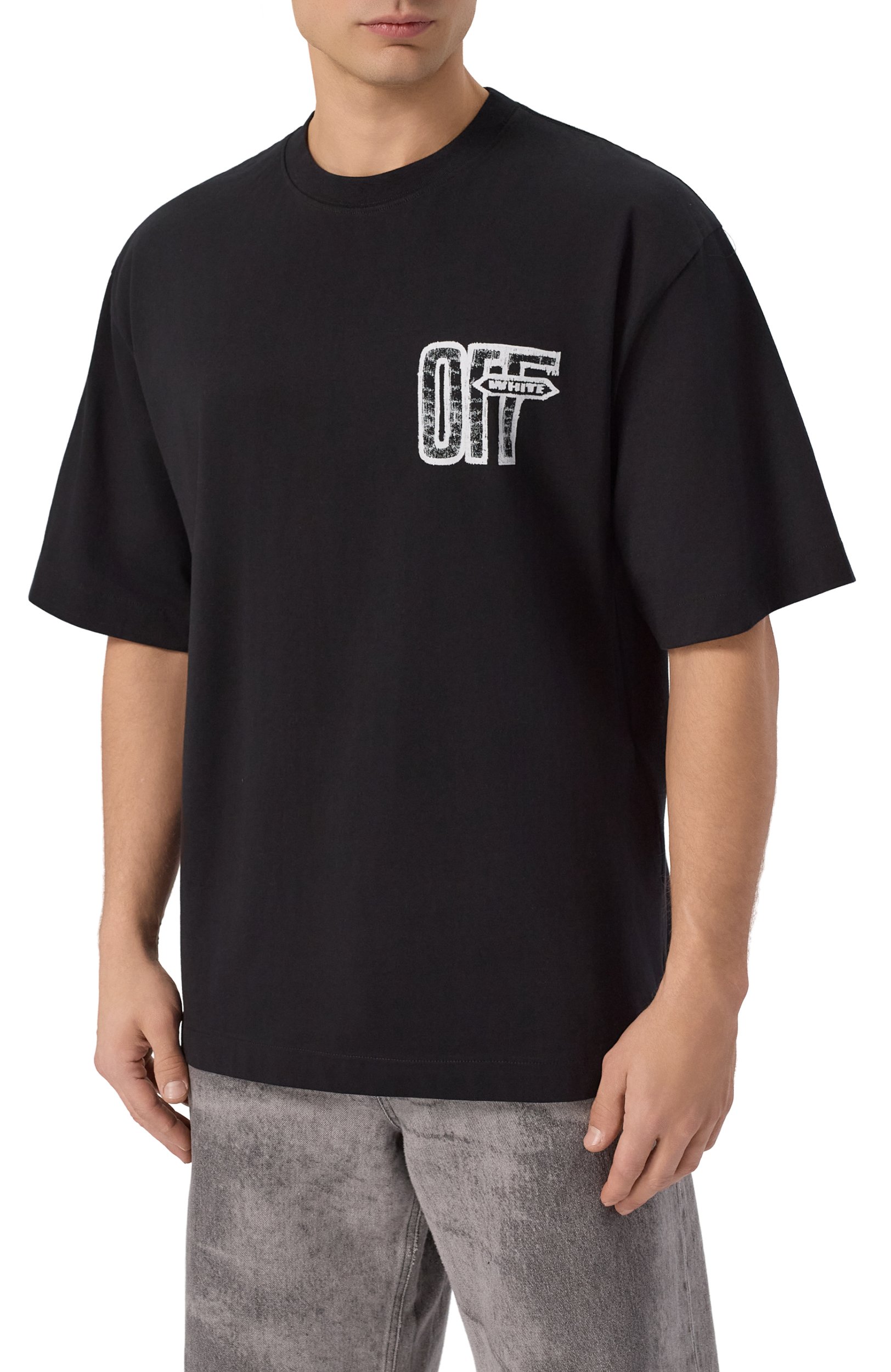 Хлопковая футболка OFF-WHITE черного цвета по цене 43500 руб., арт. 0MAA120F26JER00Y0, фото 3 Хлопковая футболка OFF-WHITE, арт. 0MAA120F26JER00Y0, фото 3