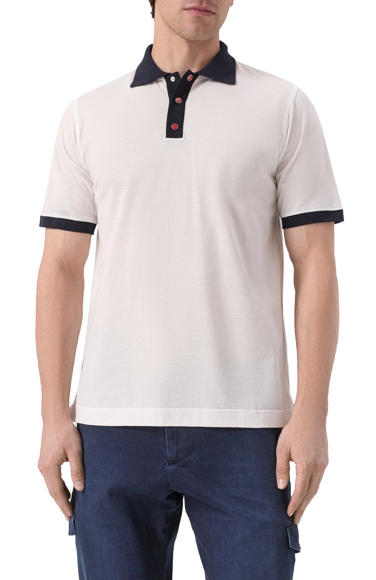 Мужское хлопковое поло KITON белого цвета, арт. UMK0724A0011 | Фото 3 (Рукава: Короткие; Материал внешний: Хлопок; Длина (для топов): Стандартные; Застежка: Пуговицы; Стили: Кэжуэл; Принт: Без принта; Мужское Кросс-КТ: Футболка-одежда)