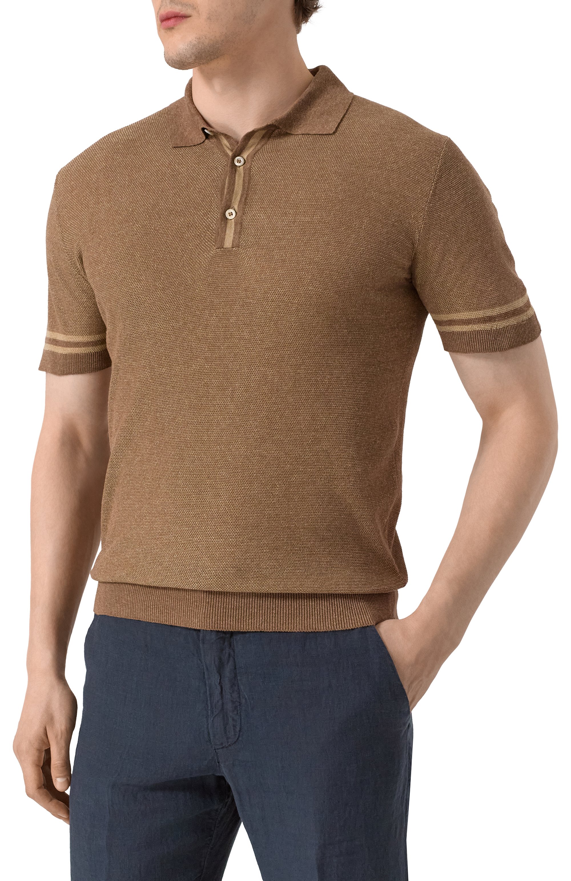 Поло из шелка и льна CORNELIANI коричневого цвета по цене 79950 руб., арт. 25M562-2525177, фото 3 Поло из шелка и льна CORNELIANI, арт. 25M562-2525177, фото 3