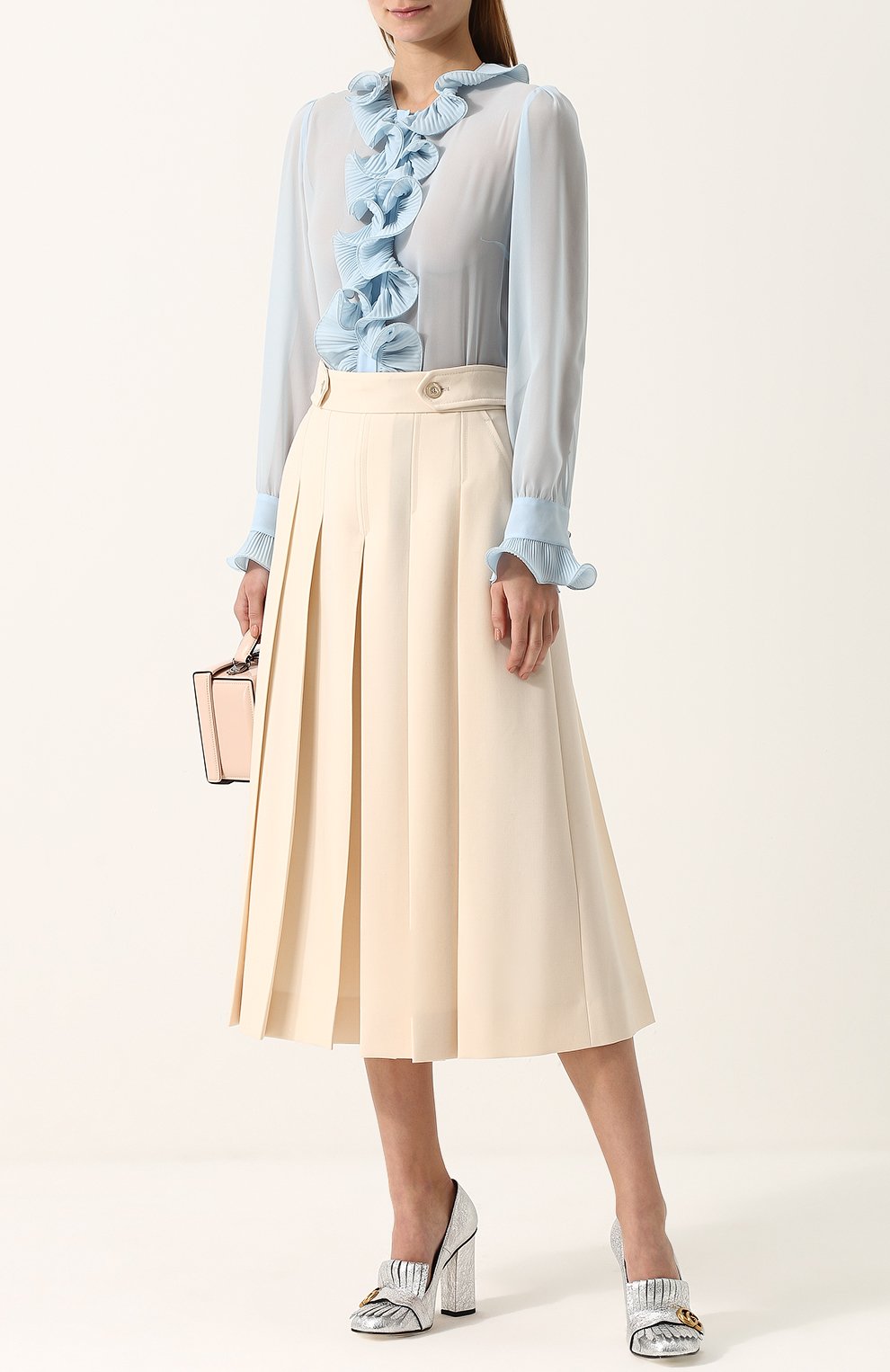 Укороченные шерстяные брюки в складку GUCCI, арт. 485477/ZJW19, фото 2