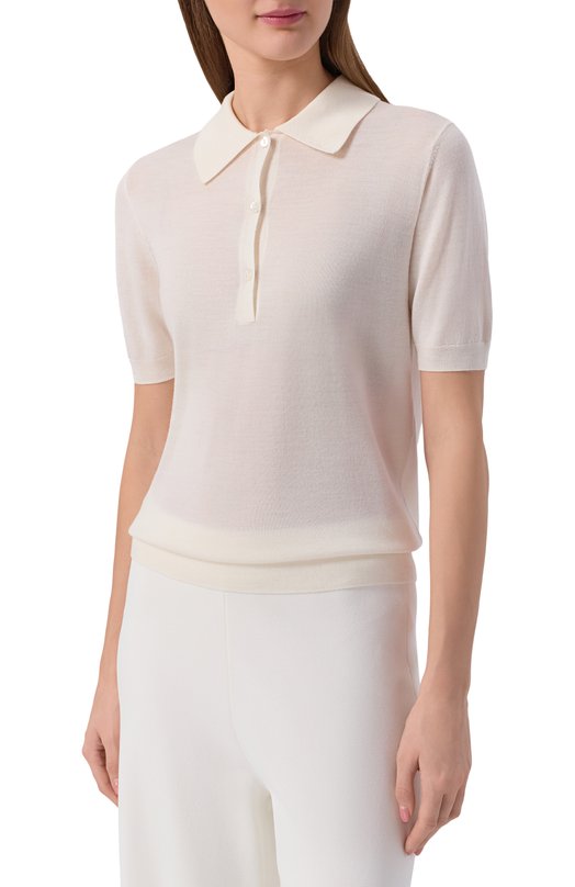 Поло из шерсти и шелка P.A.R.O.S.H. D540780/LINFA26 Кремовый  D540780/LINFA26 Фото 3