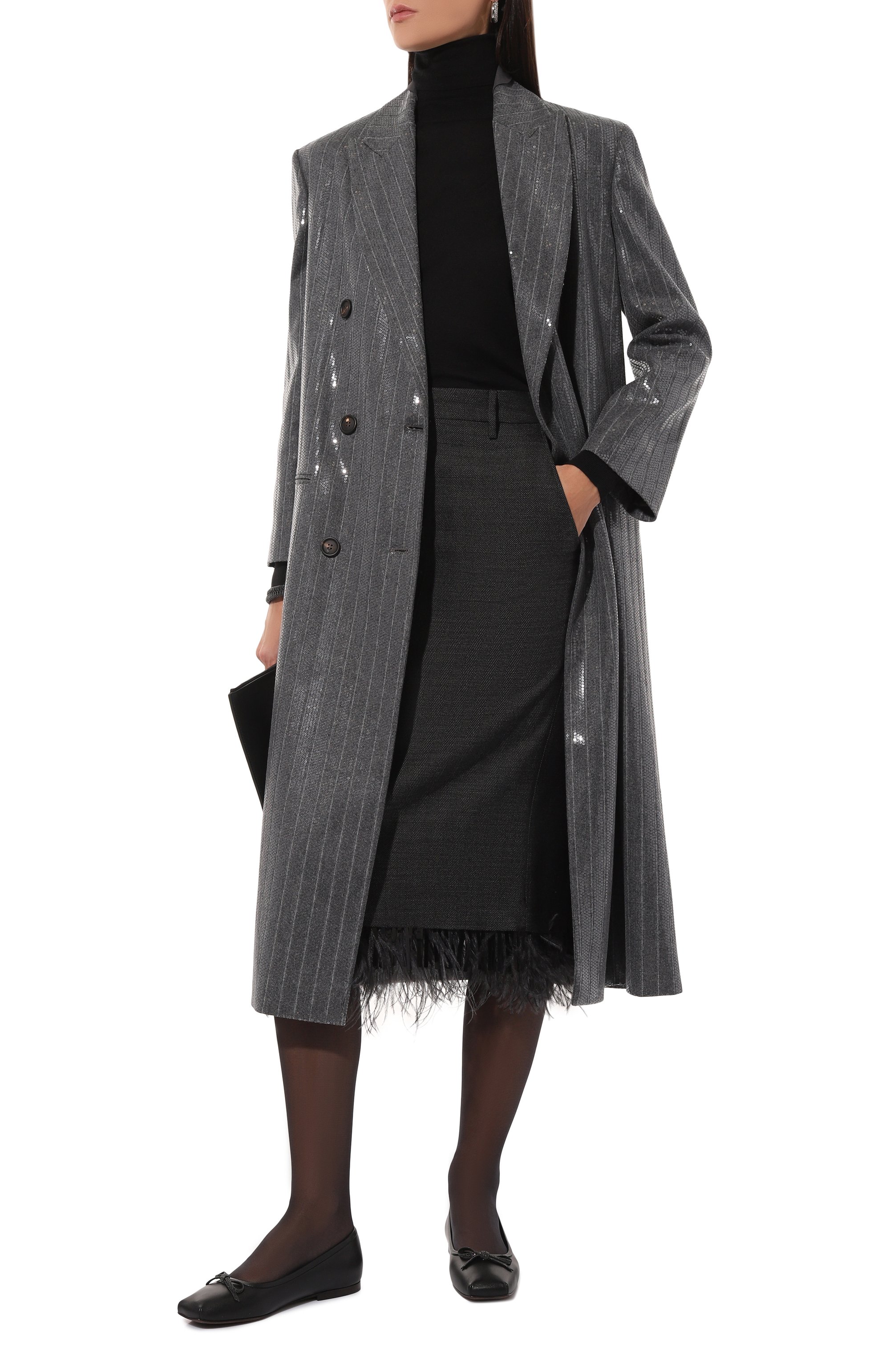 Шерстяная юбка с отделкой перьями BRUNELLO CUCINELLI, арт. MD595G3652, фото 2