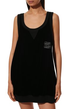 Женское платье MIU MIU черного цвета, арт. MF4490-1Z9Y-F0002 | Фото 3 (Длина Ж (юбки, платья, шорты): Мини; Материал внешний: Вискоза, Купро; Женское Кросс-КТ: Платье-одежда; Случай: Повседневный; Стили: Кэжуэл; Материал сплава: Проставлено; Региональные ограничения белый список (Axapta Mercury): Не проставлено; Драгоценные камни: Проставлено; Рукава: Без рукавов)
