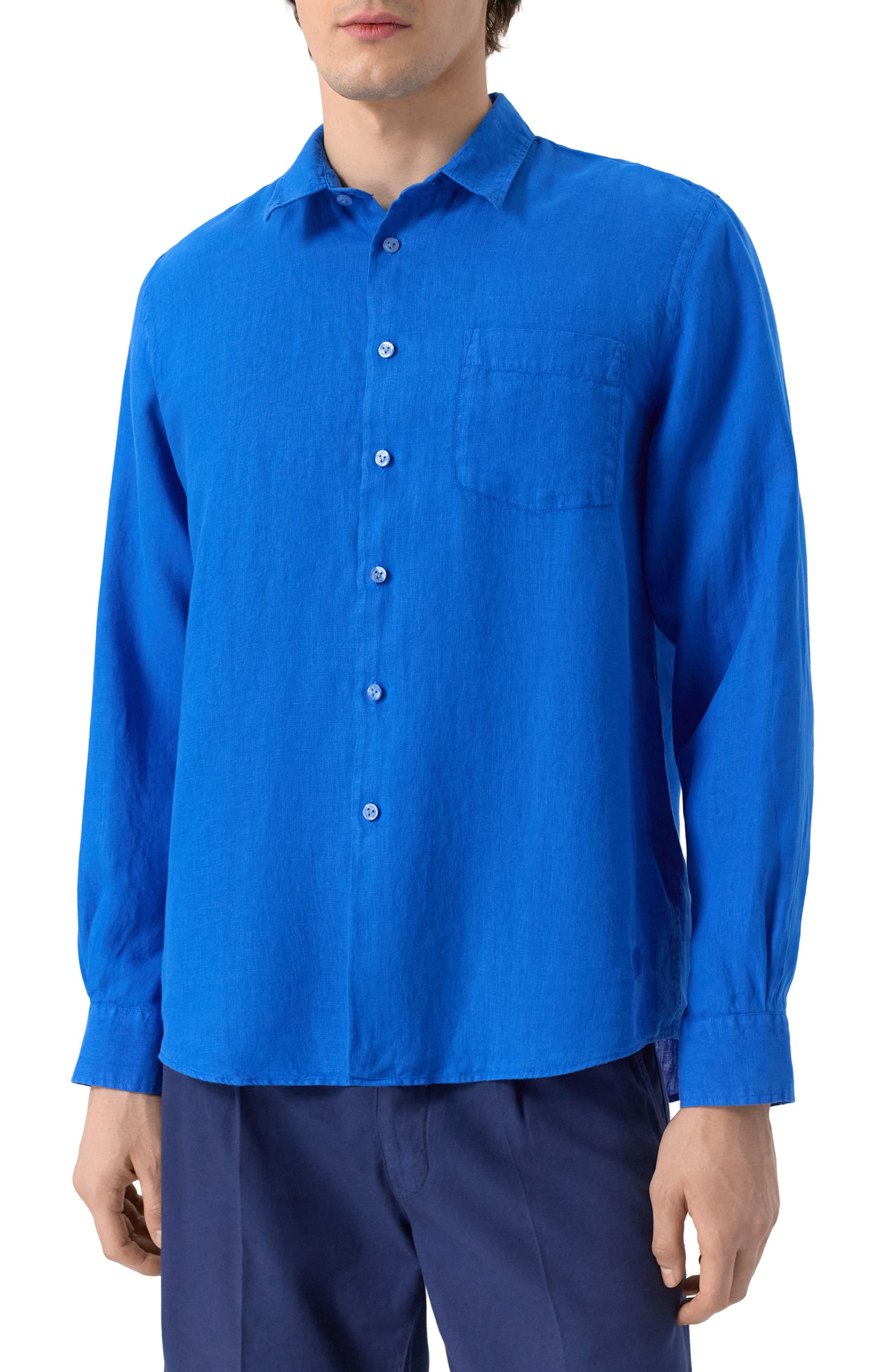 Льняная рубашка VILEBREQUIN синего цвета по цене 34150 руб., арт. CAR0UBIS/H9U10, фото 3 Льняная рубашка VILEBREQUIN, арт. CAR0UBIS/H9U10, фото 3