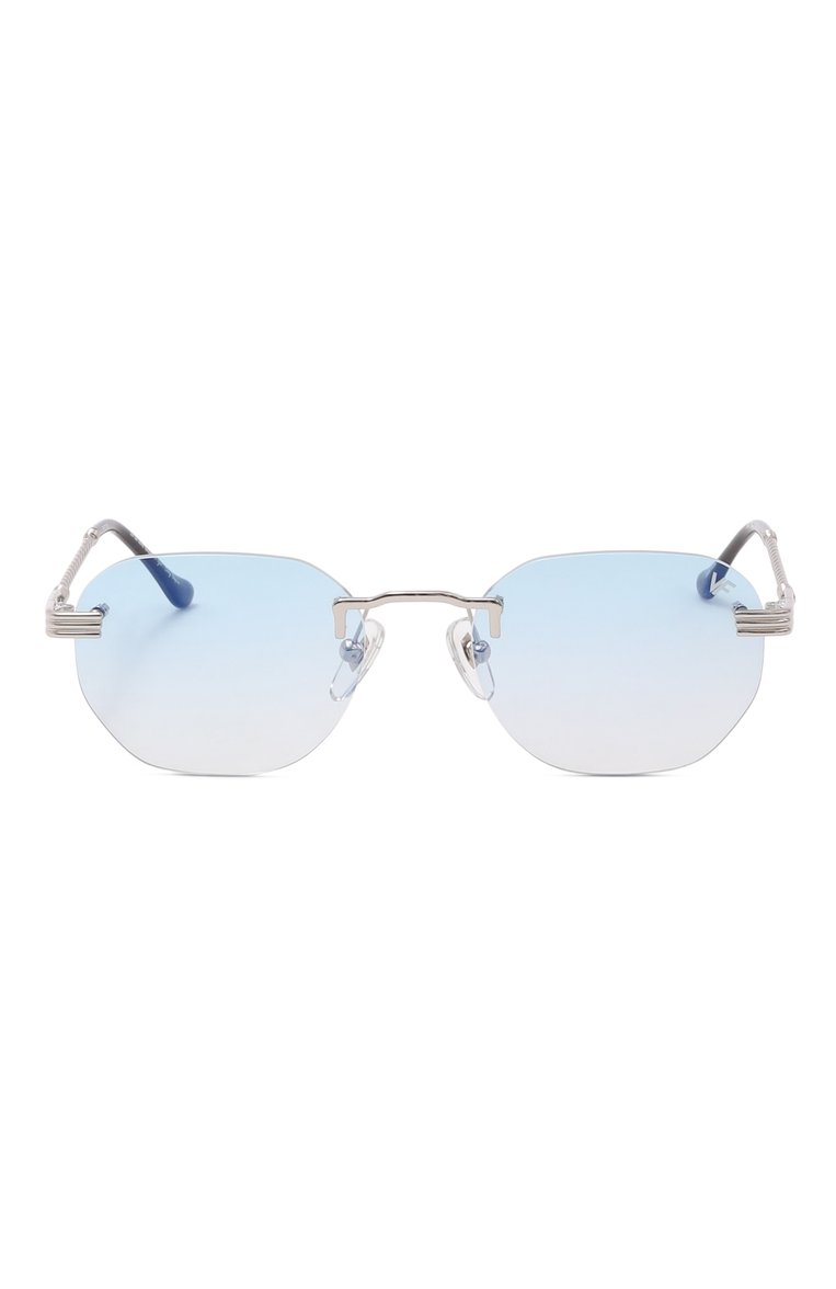 Женские солнцезащитные очки VINTAGE FRAMES голубого цвета, арт. DETR0IT PLAYER 24KT WHITE G0LD/SKY BLUE | Фото 3 (Нос: Не проставлено; Региональные ограничения белый список (Axapta Mercury): Не проставлено; Кросс-КТ: С/з-унисекс; Тип очков: С/з; Материал: Металл; Очки форма: Квадратные, Безоправные; Оптика Гендер: оптика-унисекс)