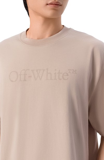 Хлопковая футболка OFF-WHITE бежевого цвета по цене 39950 руб., арт. 0MAA120S26JER00H, фото 5 Хлопковая футболка OFF-WHITE, арт. 0MAA120S26JER00H, фото 5
