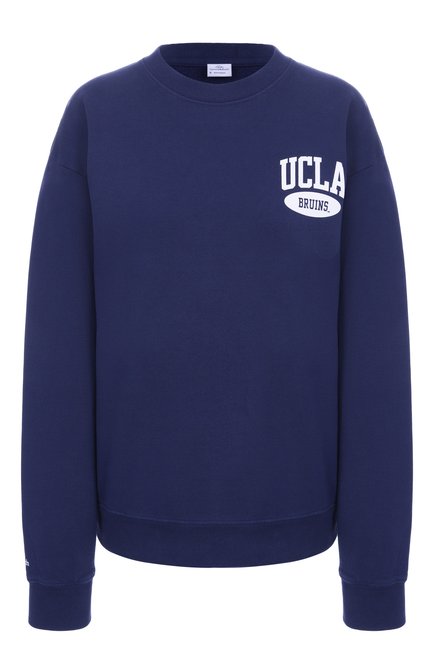 Женский хлопковый свитшот sporty &amp; rich x ucla SPORTY AND RICH синего цвета, арт. ST071615670BL106 | Фото 1 (Рукава: Длинные; Длина (для топов): Стандартные; Автоматизация ТО: Проставлено; Автоматизация состава: Проставлено; Материал внешний: Хлопок)
