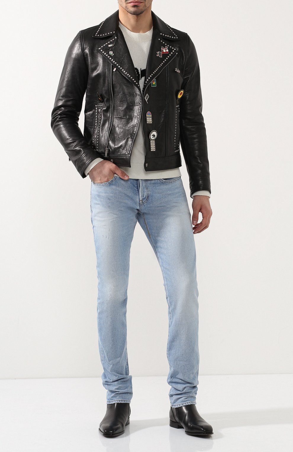 Кожаная куртка на косой молнии SAINT LAURENT, арт. 530739/YC2P0, фото 2