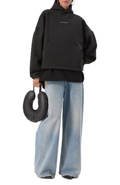 Женский хлопковое худи BALENCIAGA черного цвета, арт. 818545/TQVY1 | Фото 2 (Длина (для топов): Стандартные; Рукава: Длинные; Материал внешний: Хло�пок; Стили: Кэжуэл; Женское Кросс-КТ: Худи-одежда)