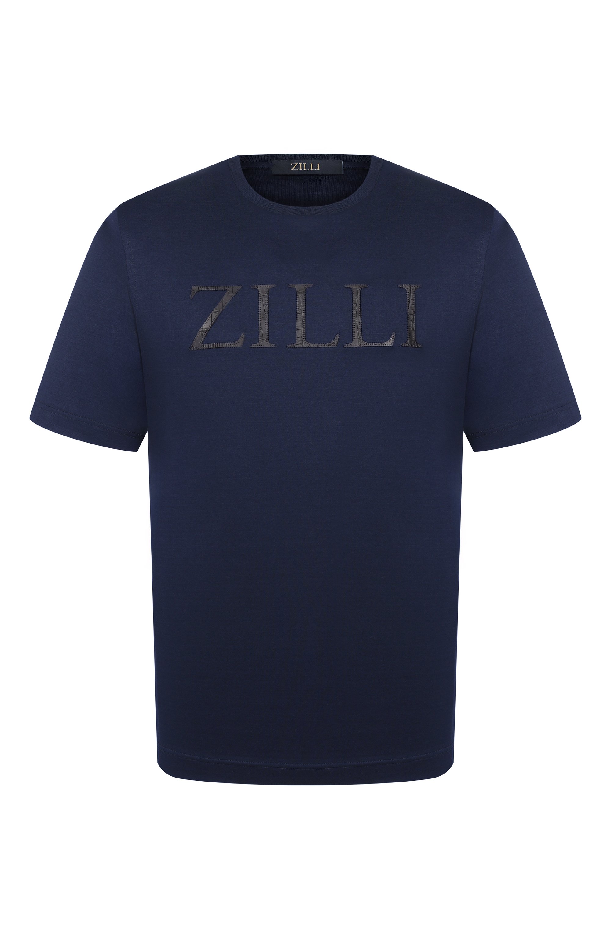 Футболка с отделкой из кожи аллигатора ZILLI темно-синего цвета по цене 191000 руб., арт. TSR02AM1173VZL001, фото 1 Футболка с отделкой из кожи аллигатора ZILLI, арт. TSR02AM1173VZL001, фото 1