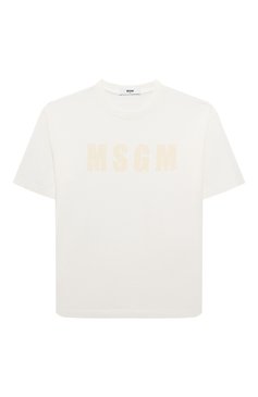 Детская хлопковая футболка MSGM KIDS кремвого цвета, арт. F3MSJUTH181 | Фото 1 (Девочки Кросс-КТ: футболка-одежда; Рукава: Короткие; Материал сплава: Проставлено; Материал внешний: Хлопок; Драгоценные камни: Проставлено)