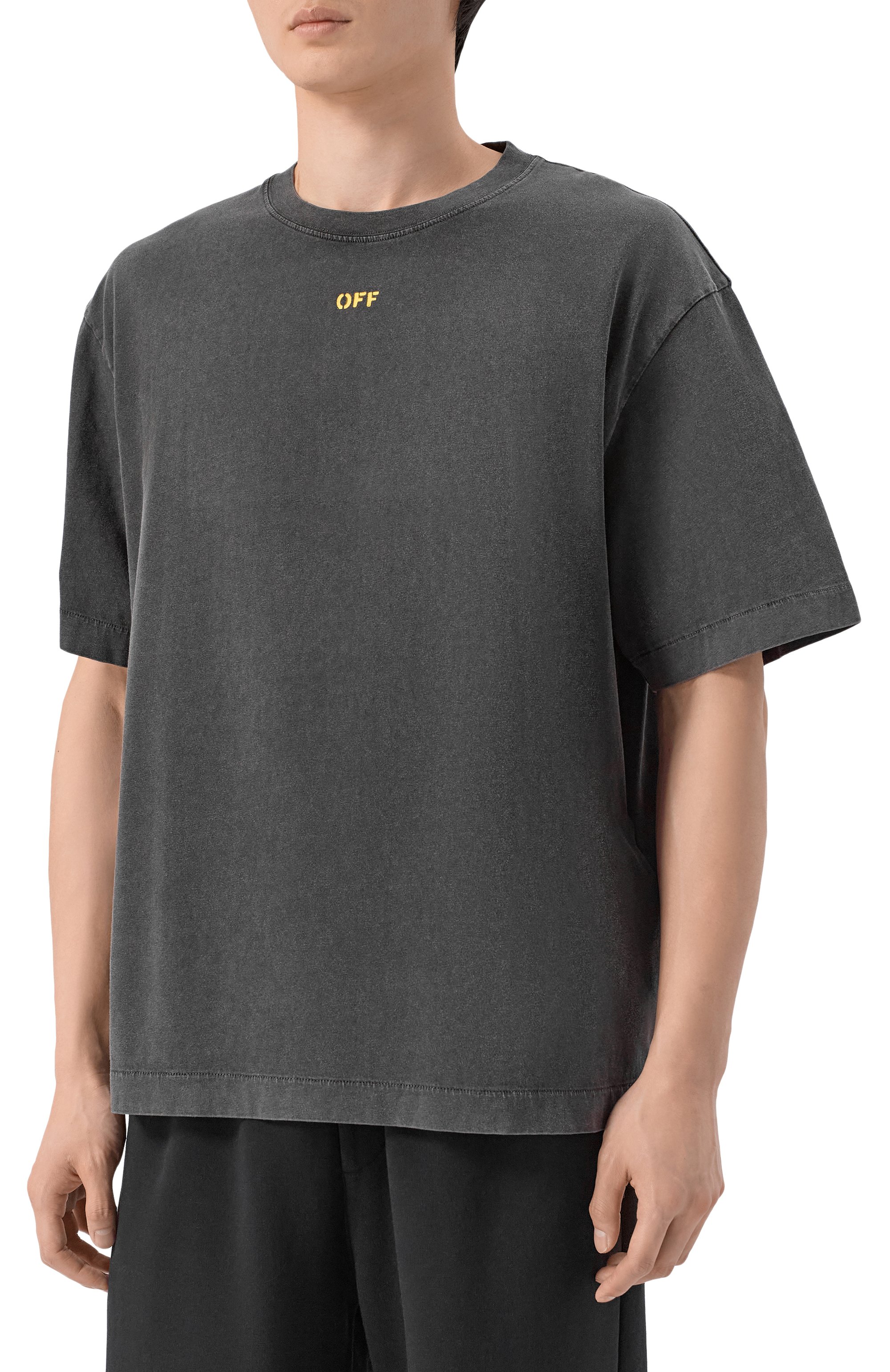 Хлопковая футболка OFF-WHITE темно-серого цвета по цене 39950 руб., арт. 0MAA120S26JER00B, фото 3 Хлопковая футболка OFF-WHITE, арт. 0MAA120S26JER00B, фото 3
