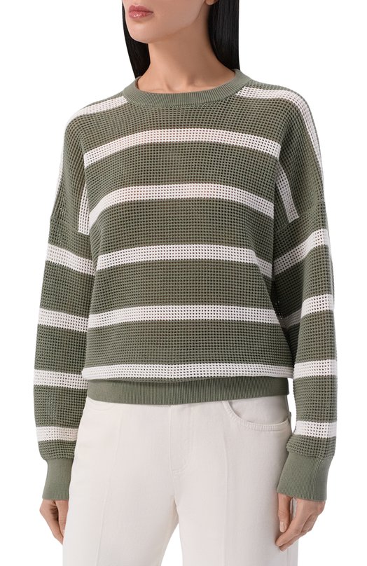 Хлопковый пуловер Brunello Cucinelli M19225700 Зелёный  M19225700 Фото 3