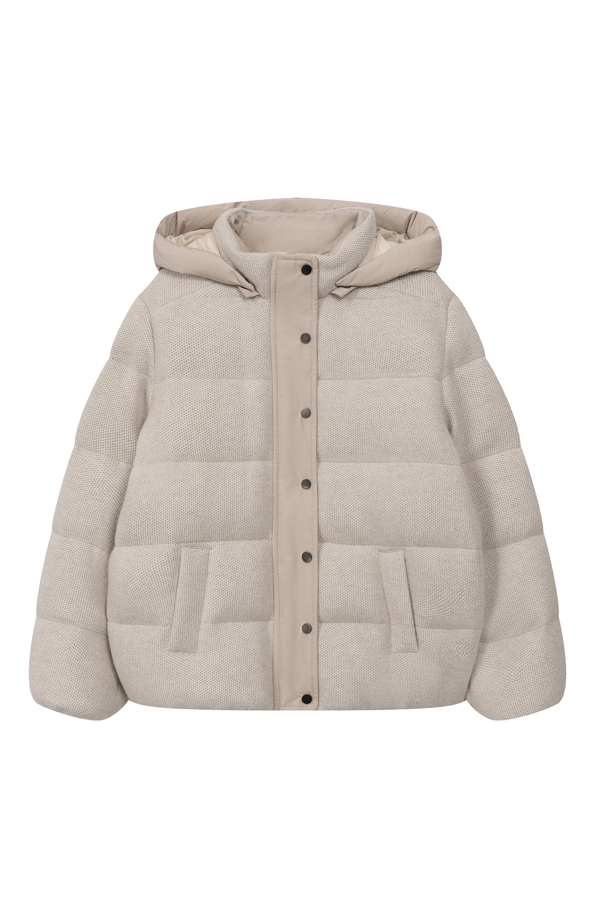 Пуховик BRUNELLO CUCINELLI светло-бежевого цвета по цене 187500 руб., арт. B01ETJ452B, фото 1 Пуховик BRUNELLO CUCINELLI, арт. B01ETJ452B, фото 1