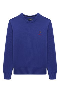 Детский хлопковый пуловер POLO RALPH LAUREN синего цвета, арт. 323868900 | Фото 1 (Рукава: Длинные; Мальчики Кросс-КТ: Пуловер-одежда; Материал сплава: Проставлено; Материал внешний: Хлопок; Драгоценные камни: Проставлено)