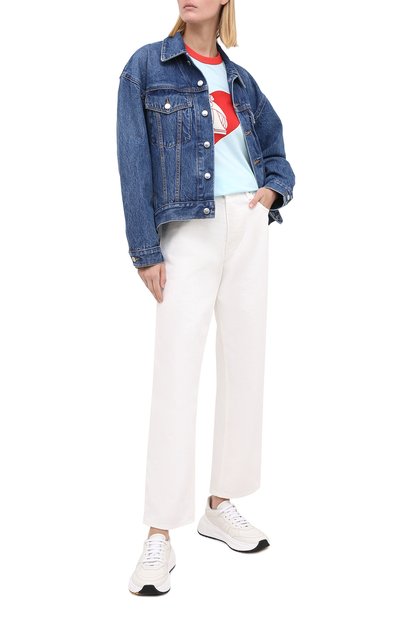 Хлопковая футболка LANVIN голубого цвета по цене 28050 руб., арт. RW-T0688J-JR34-H20, фото 2 Хлопковая футболка LANVIN, арт. RW-T0688J-JR34-H20, фото 2