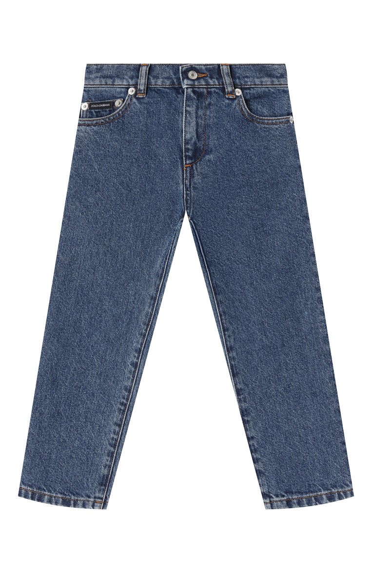 Детские джинсы DOLCE & GABBANA синего цвета, арт. L42F75/LDC25/2-6 | Фото 1 (Нос: Не проставлено; Материал сплава: Проставлено; Детали: Потертости; Материал внешний: Хлопок; Ростовка одежда: 6 лет | 116 см, 5 лет | 110 см, 2 года | 92 см, 3 года | 98 см, 4 года | 104 см)