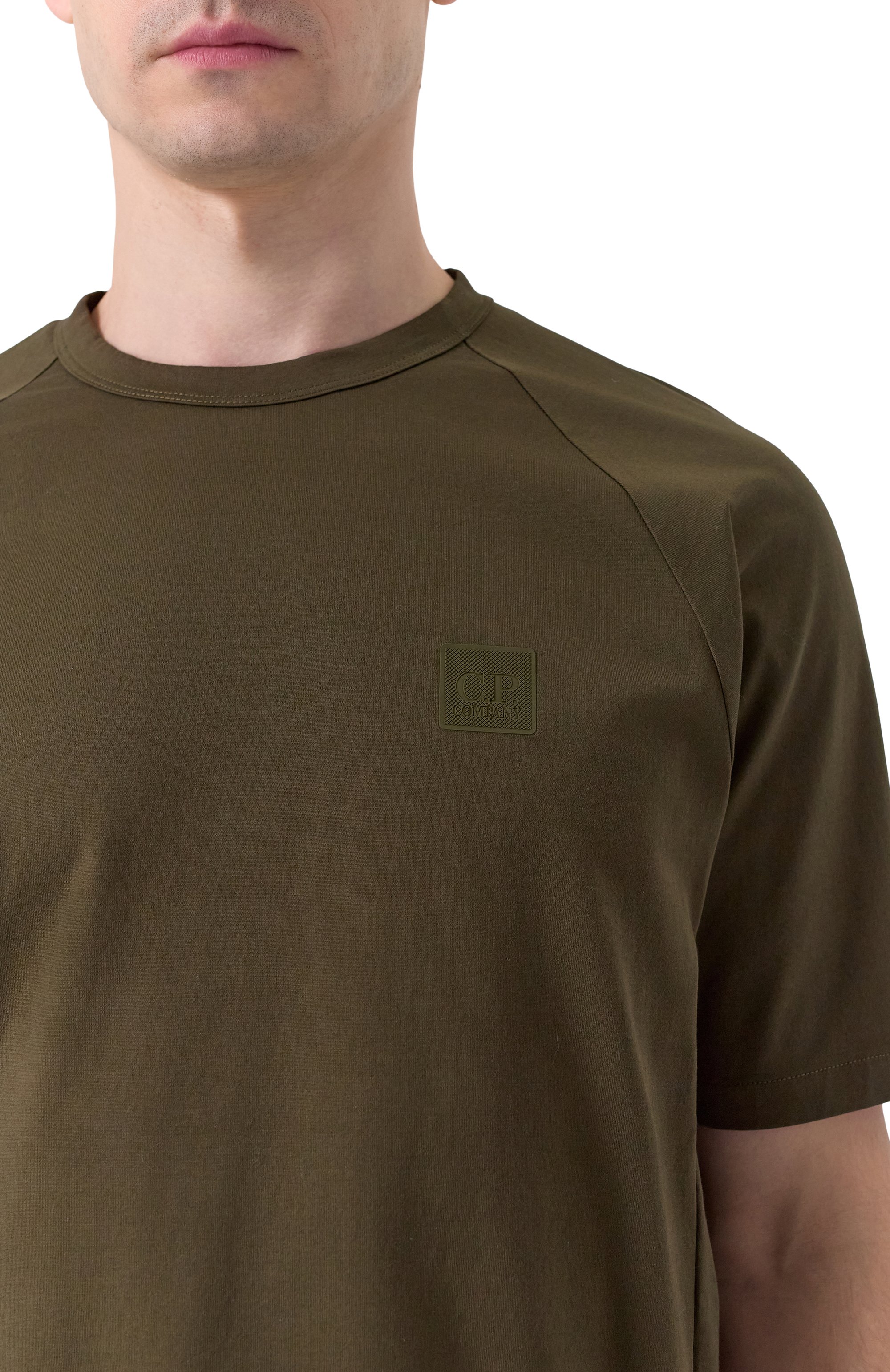 Хлопковая футболка C.P. COMPANY хаки цвета по цене 19950 руб., арт. 18CLTS023A006370W, фото 5 Хлопковая футболка C.P. COMPANY, арт. 18CLTS023A006370W, фото 5