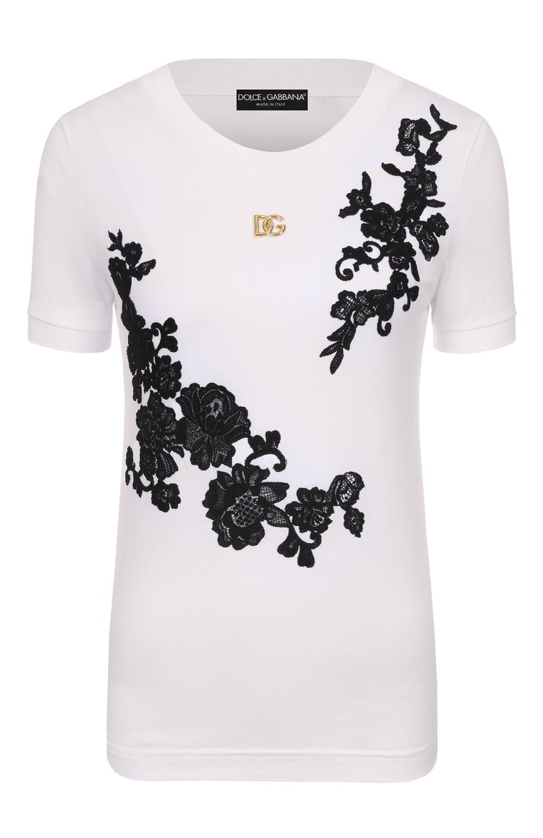 Женская хлопковая футболка DOLCE & GABBANA белого цвета, арт. F8V20T/GDCTI | Фото 1 (Рукава: Короткие; Материал внешний: Хлопок; Длина (для топов): Стандартные; Стили: Кэжуэл; Женское Кросс-КТ: Футболка-одежда; Принт: С принтом; Автоматизация ТО: Проставлено; Размерность: Идёт в размер; Автоматизация состава: Проставлено)