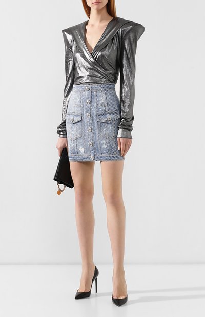 Джинсовая мини-юбка BALMAIN голубого цвета по цене 178500 руб., арт. RF04177/D048, фото 2 Джинсовая мини-юбка BALMAIN, арт. RF04177/D048, фото 2