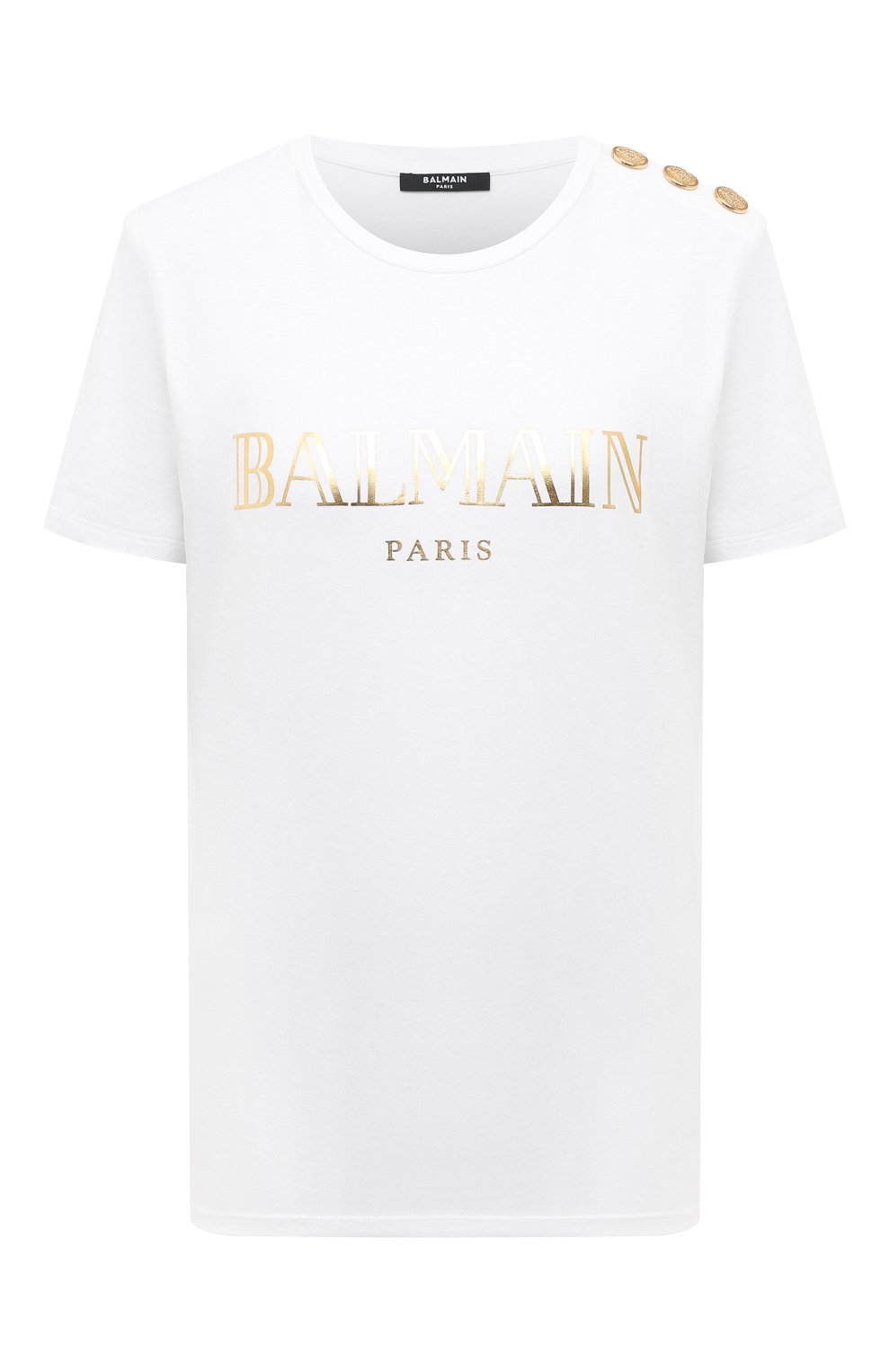 Хлопковая футболка BALMAIN белого цвета по цене 29950 руб., арт. VF11350B008, фото 1 Хлопковая футболка BALMAIN, арт. VF11350B008, фото 1